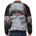 Love Xmas Santa Claus Print Zip Sleeve Bomber Jacket