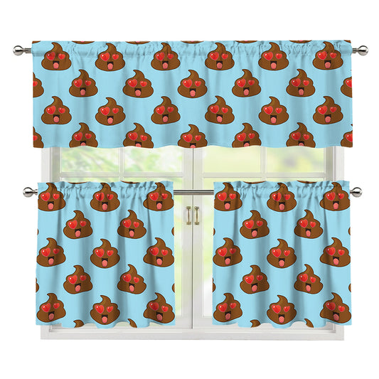 Lovely Poop Pattern Print 3 Piece Kitchen Curtains