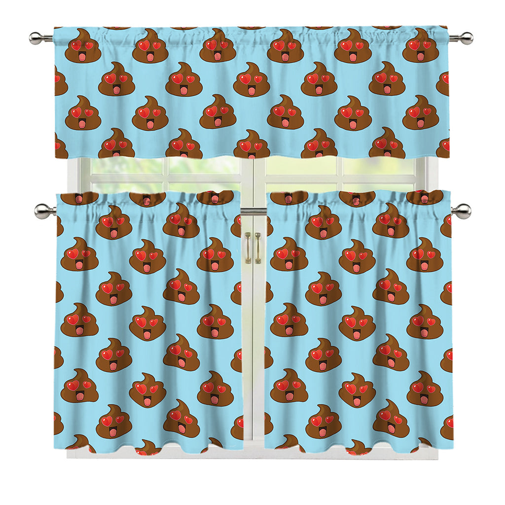 Lovely Poop Pattern Print 3 Piece Kitchen Curtains