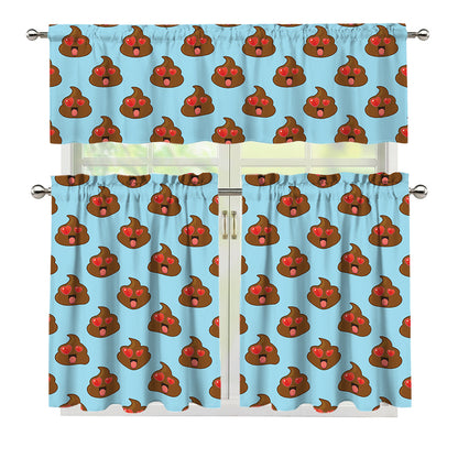 Lovely Poop Pattern Print 3 Piece Kitchen Curtains