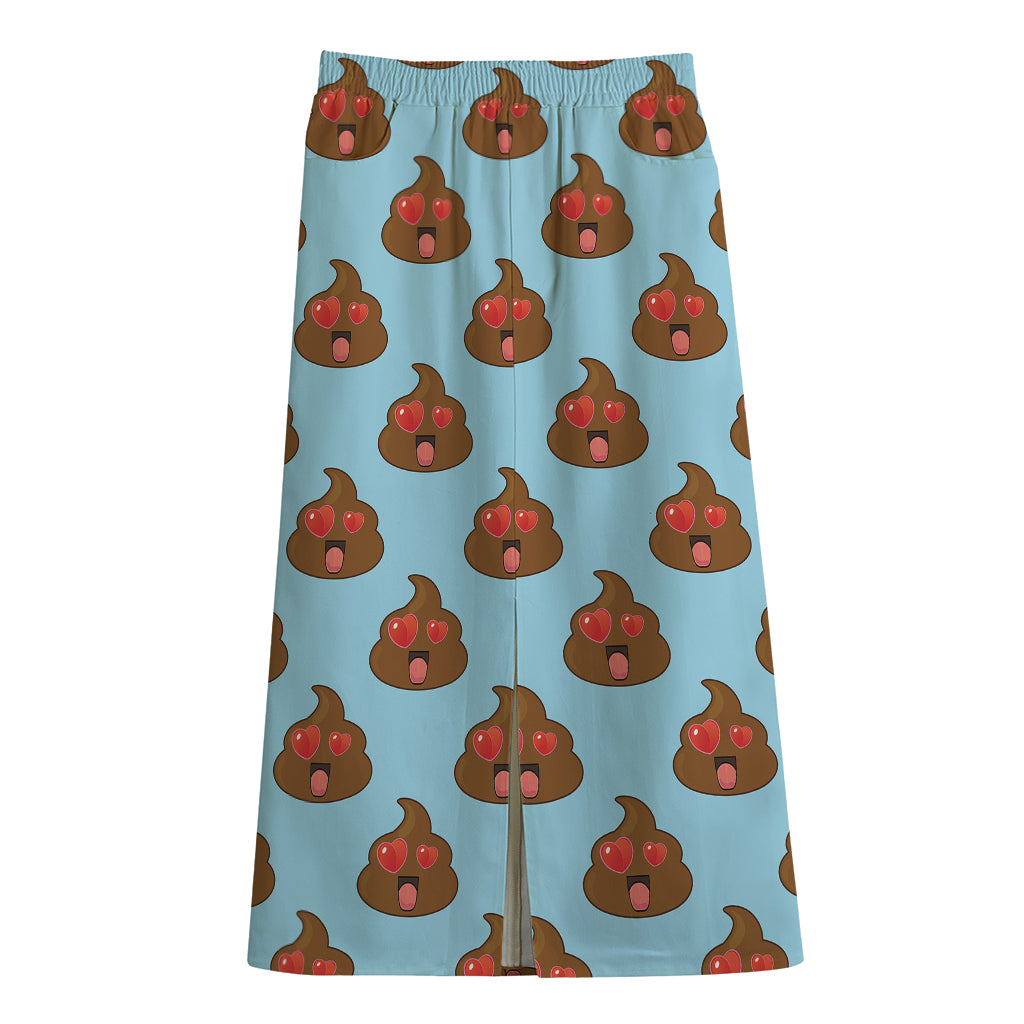 Lovely Poop Pattern Print Cotton Front Slit Maxi Skirt