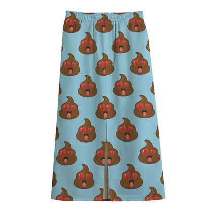 Lovely Poop Pattern Print Cotton Front Slit Maxi Skirt