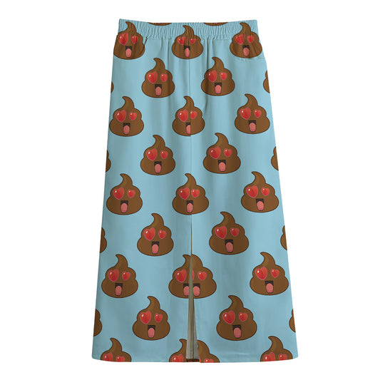 Lovely Poop Pattern Print Cotton Front Slit Maxi Skirt