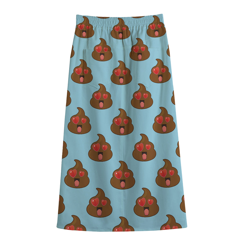 Lovely Poop Pattern Print Cotton Front Slit Maxi Skirt