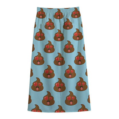 Lovely Poop Pattern Print Cotton Front Slit Maxi Skirt