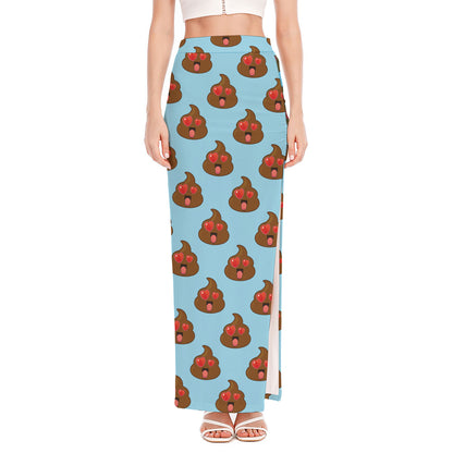Lovely Poop Pattern Print High Slit Maxi Skirt