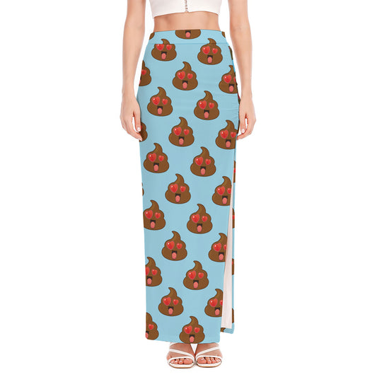 Lovely Poop Pattern Print High Slit Maxi Skirt