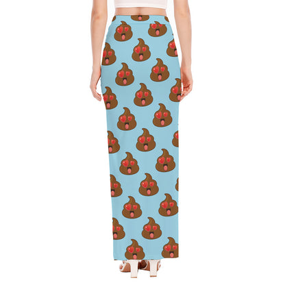 Lovely Poop Pattern Print High Slit Maxi Skirt