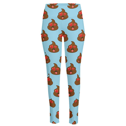 Lovely Poop Pattern Print High-Waisted Pocket Leggings