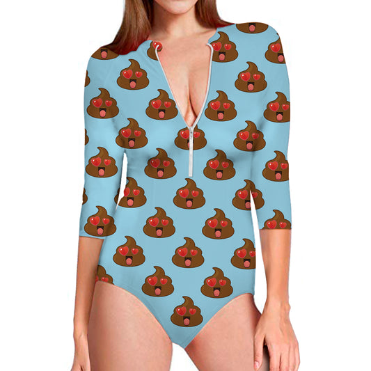 Lovely Poop Pattern Print Long Sleeve Swimsuit