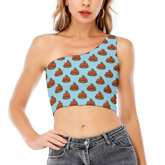 Lovely Poop Pattern Print One Shoulder Crop Top