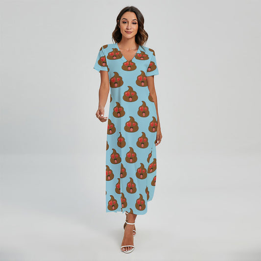 Lovely Poop Pattern Print Short Sleeve Maxi Dress