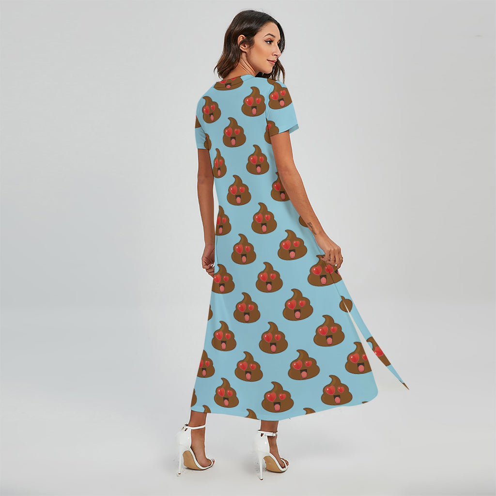 Lovely Poop Pattern Print Short Sleeve Maxi Dress