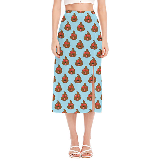 Lovely Poop Pattern Print Side Slit Midi Skirt