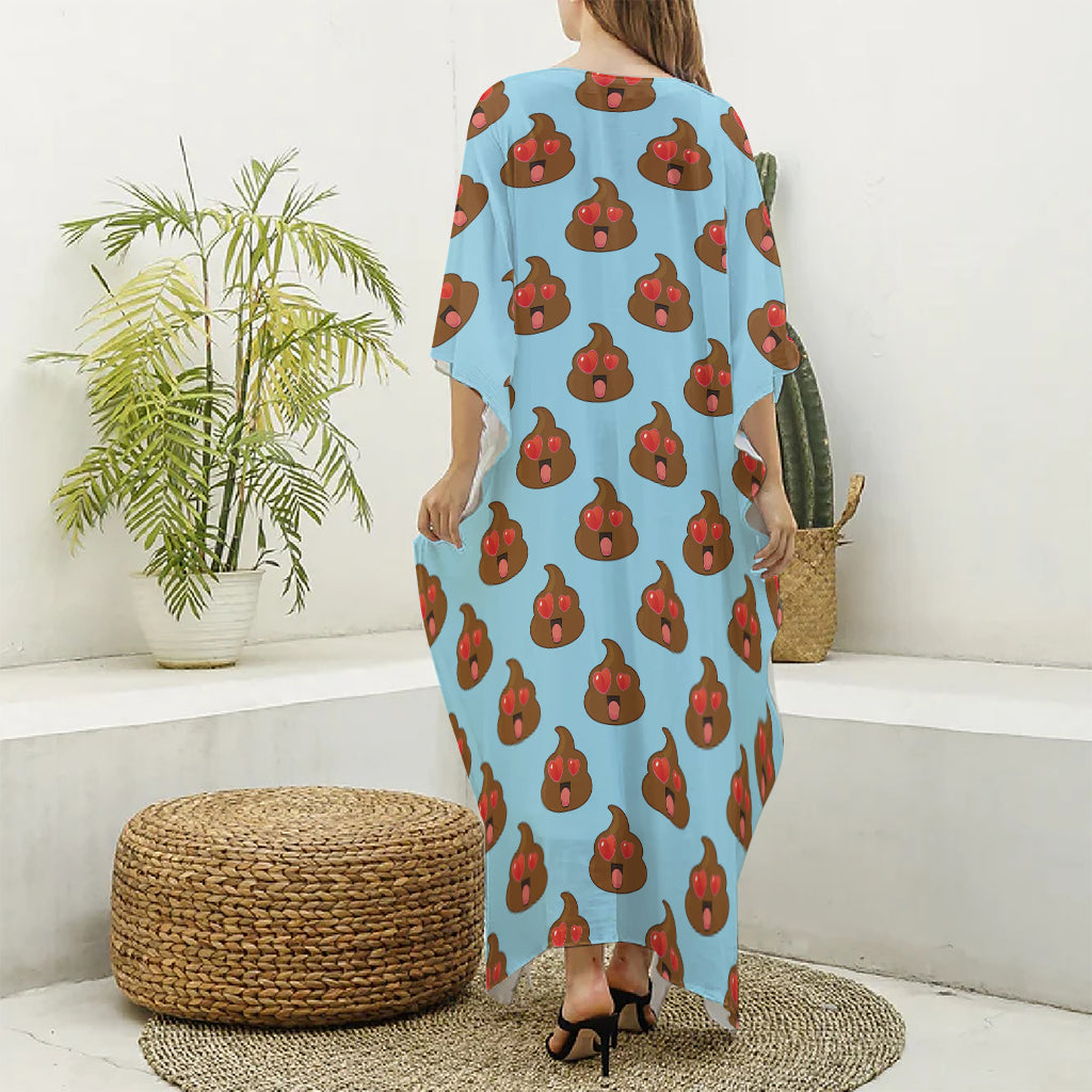 Lovely Poop Pattern Print Silk V-Neck Kaftan Dress