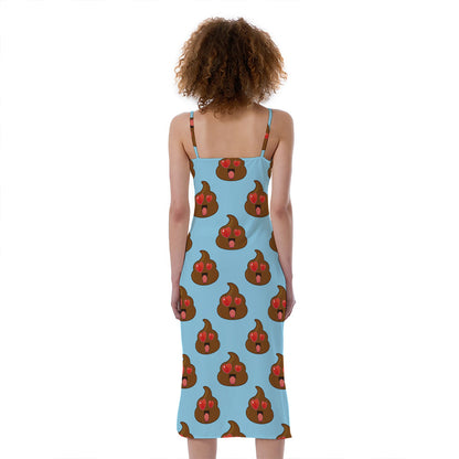 Lovely Poop Pattern Print Slim Fit Midi Cami Dress