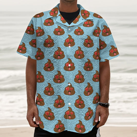 Lovely Poop Pattern Print Textured Short Sleeve Shirt