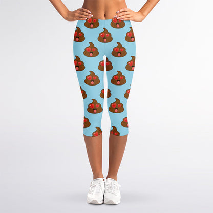 Lovely Poop Pattern Print Women's Capri Leggings