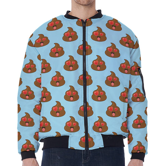 Lovely Poop Pattern Print Zip Sleeve Bomber Jacket