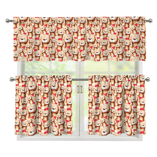 Lovely Teddy Bear Pattern Print 3 Piece Kitchen Curtains