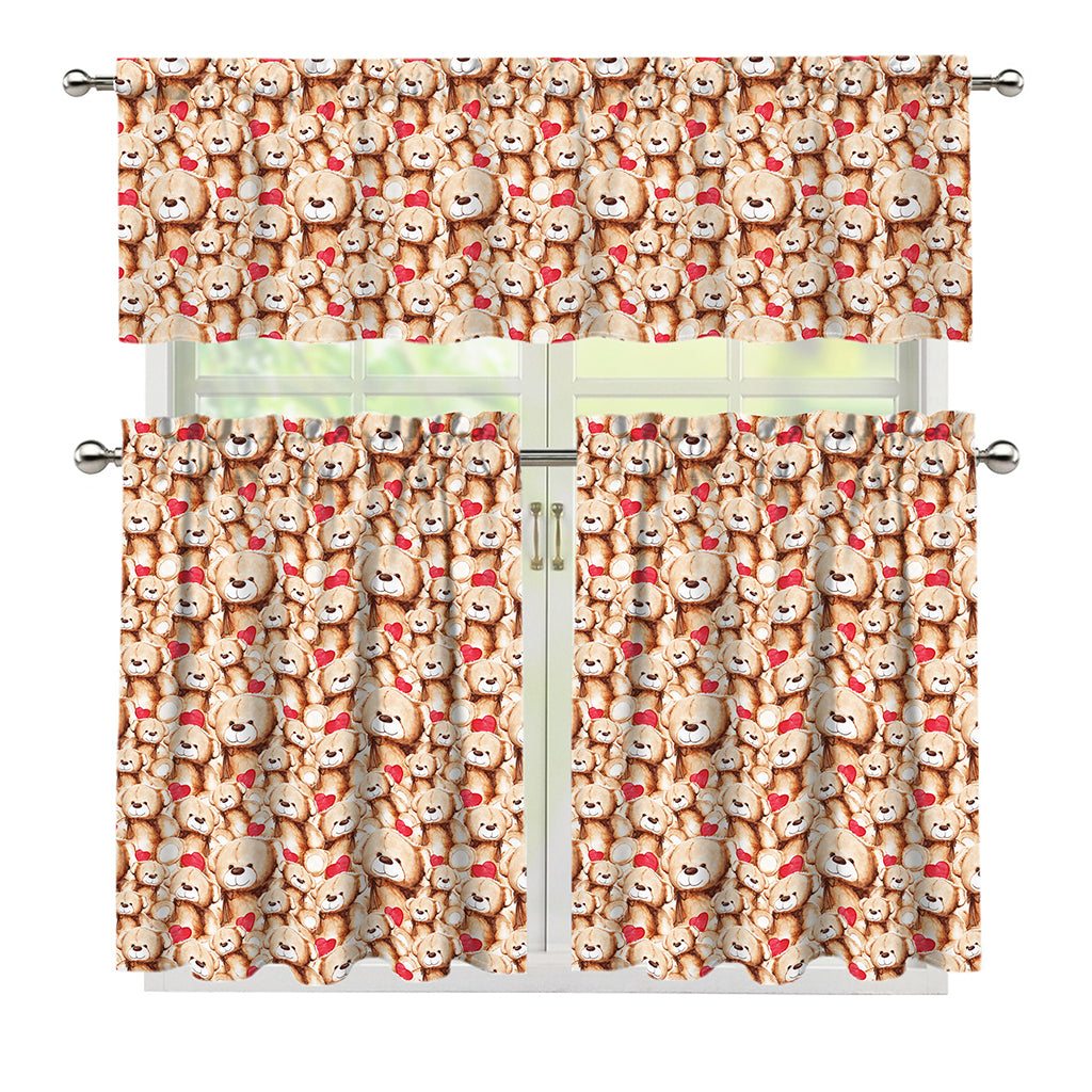 Lovely Teddy Bear Pattern Print 3 Piece Kitchen Curtains