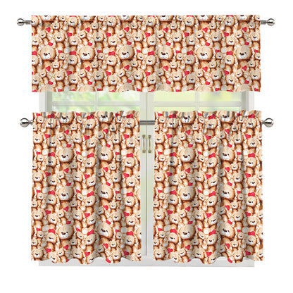 Lovely Teddy Bear Pattern Print 3 Piece Kitchen Curtains