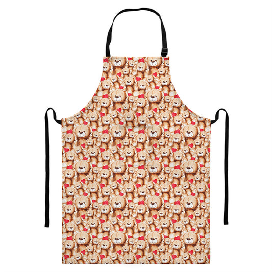 Lovely Teddy Bear Pattern Print Bib Apron With Pocket