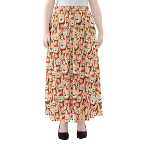 Lovely Teddy Bear Pattern Print Chiffon Maxi Skirt