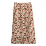 Lovely Teddy Bear Pattern Print Cotton Front Slit Maxi Skirt