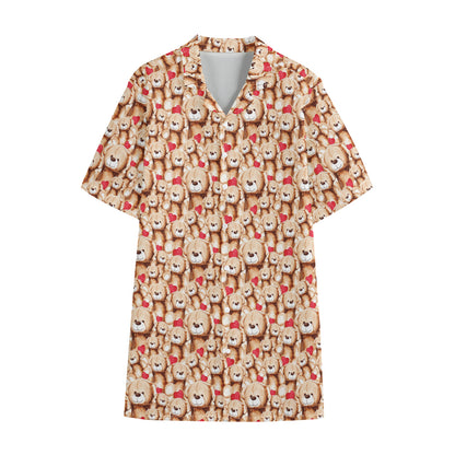 Lovely Teddy Bear Pattern Print Cotton Hawaiian Shirt