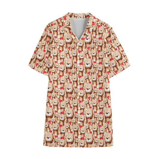 Lovely Teddy Bear Pattern Print Cotton Hawaiian Shirt