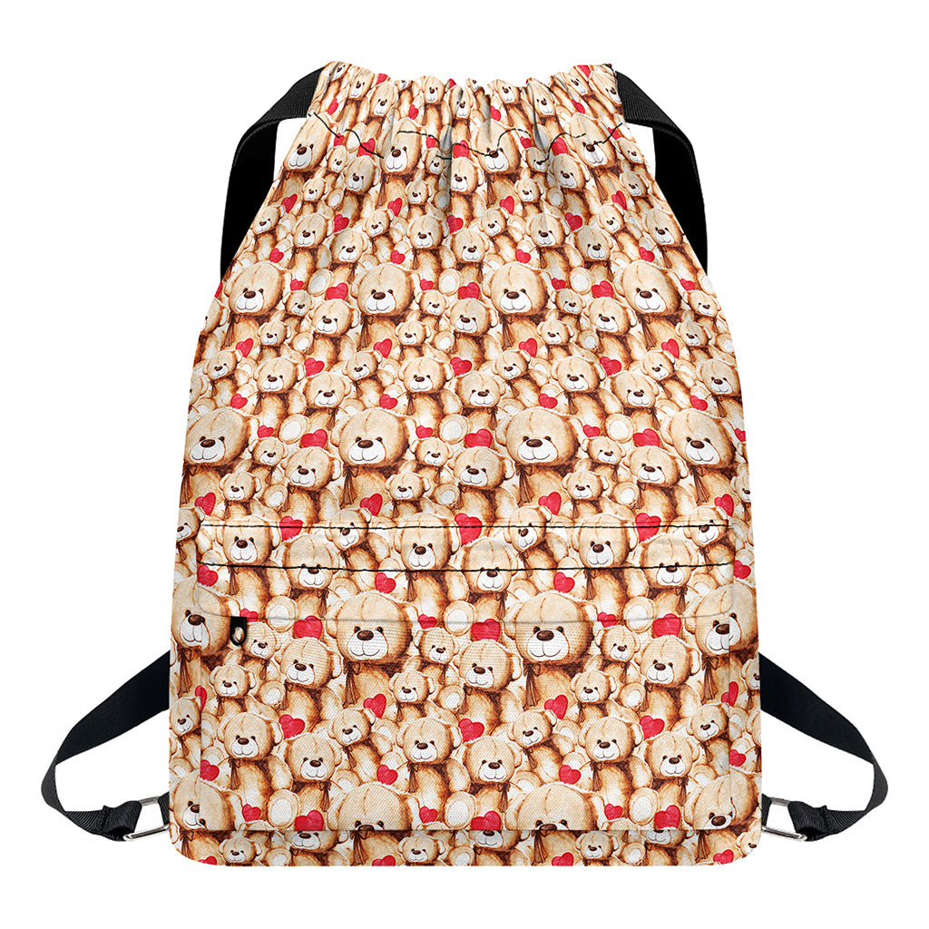 Lovely Teddy Bear Pattern Print Drawstring Backpack