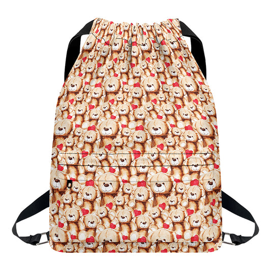 Lovely Teddy Bear Pattern Print Drawstring Backpack