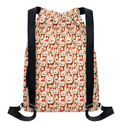 Lovely Teddy Bear Pattern Print Drawstring Backpack