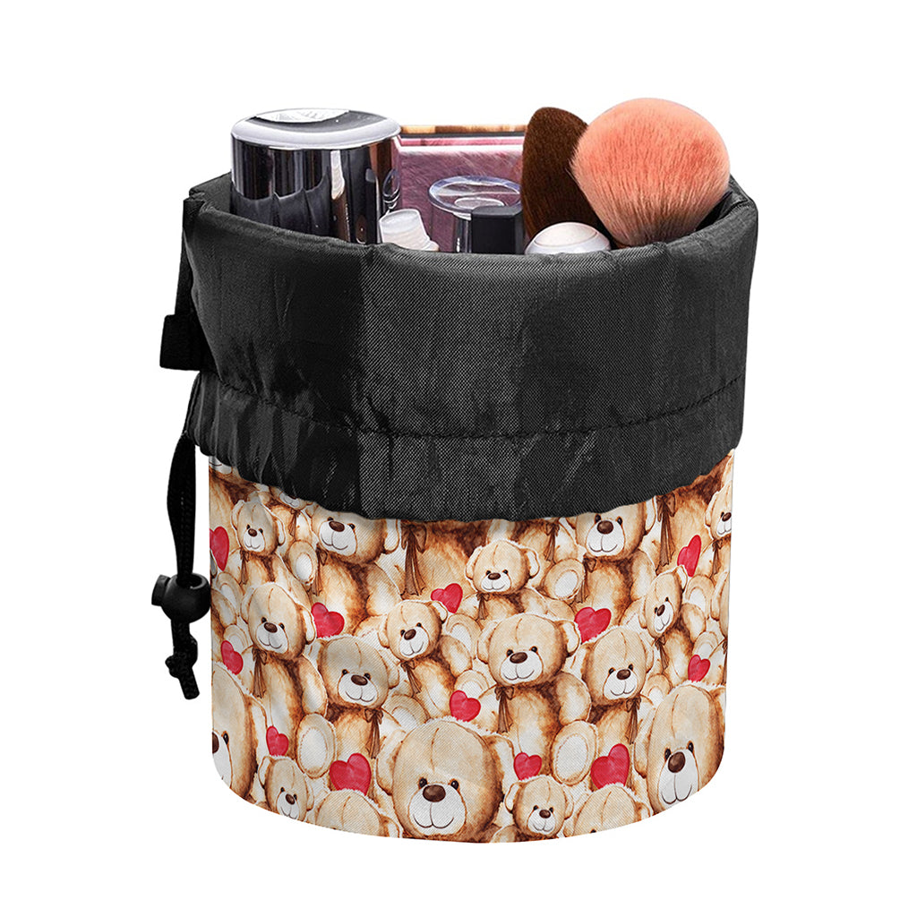 Lovely Teddy Bear Pattern Print Drawstring Makeup Bag