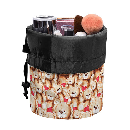 Lovely Teddy Bear Pattern Print Drawstring Makeup Bag