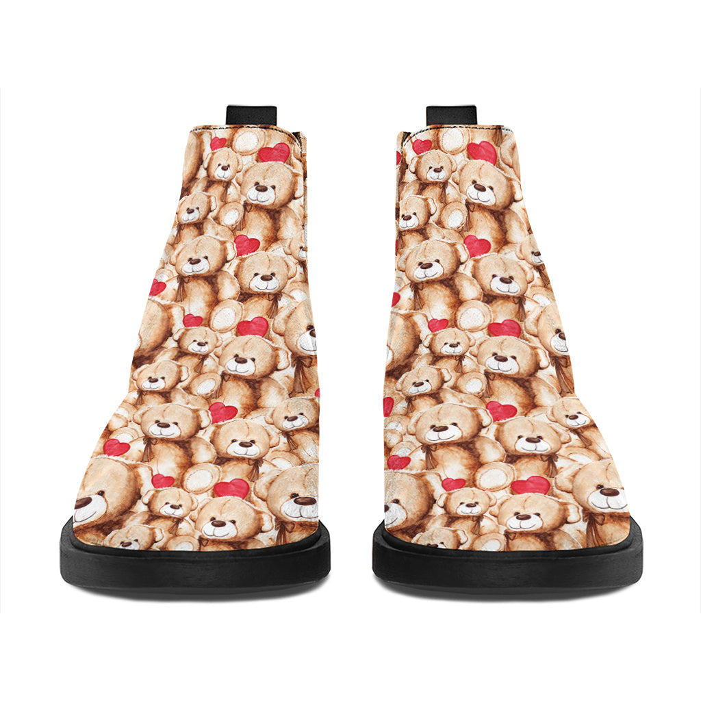 Lovely Teddy Bear Pattern Print Flat Ankle Boots