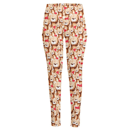 Lovely Teddy Bear Pattern Print High-Waisted Pocket Leggings