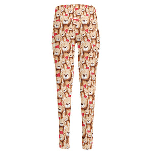 Lovely Teddy Bear Pattern Print High-Waisted Pocket Leggings