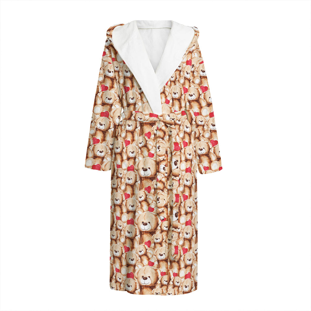 Lovely Teddy Bear Pattern Print Hooded Bathrobe