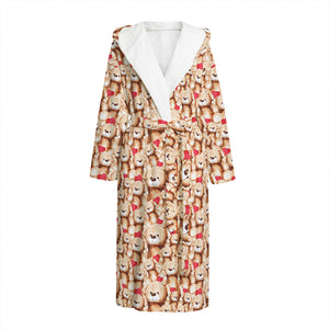 Lovely Teddy Bear Pattern Print Hooded Bathrobe