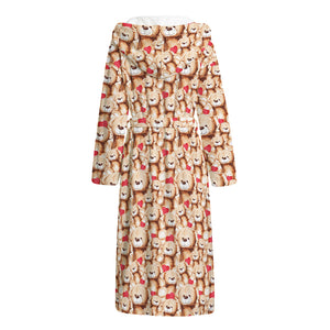 Lovely Teddy Bear Pattern Print Hooded Bathrobe