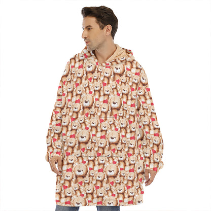 Lovely Teddy Bear Pattern Print Hoodie Blanket