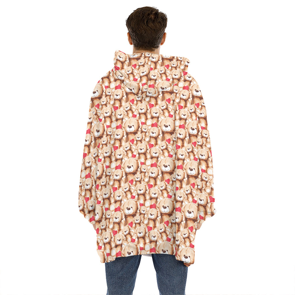 Lovely Teddy Bear Pattern Print Hoodie Blanket