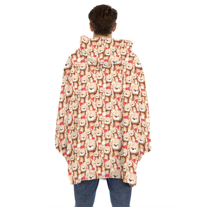 Lovely Teddy Bear Pattern Print Hoodie Blanket