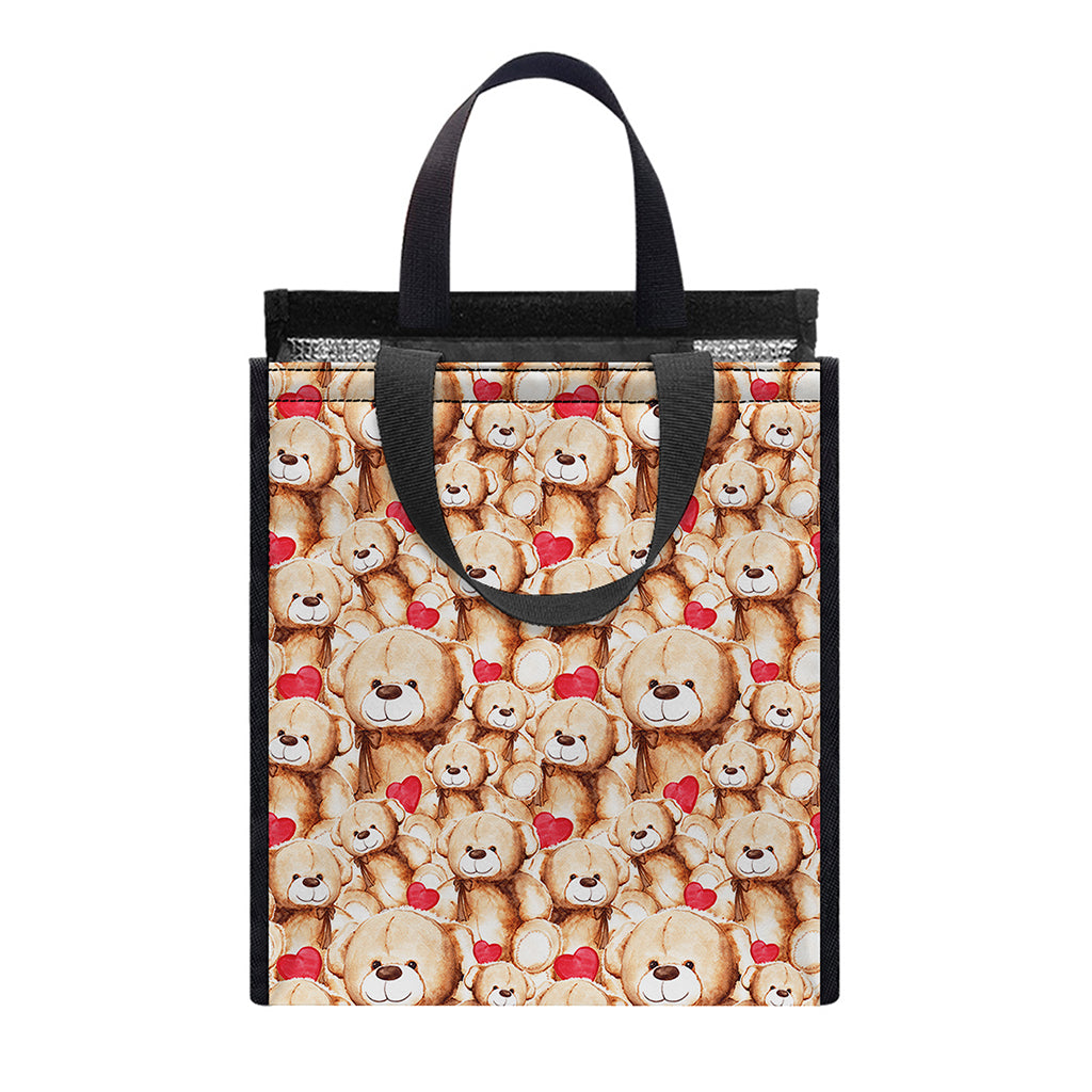 Lovely Teddy Bear Pattern Print Insulated Lunch Tote