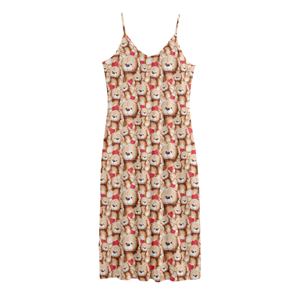 Lovely Teddy Bear Pattern Print Jersey Midi Cami Dress