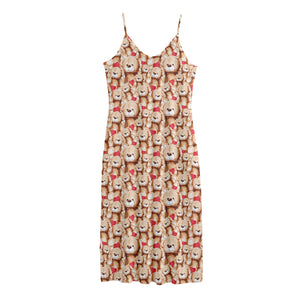 Lovely Teddy Bear Pattern Print Jersey Midi Cami Dress