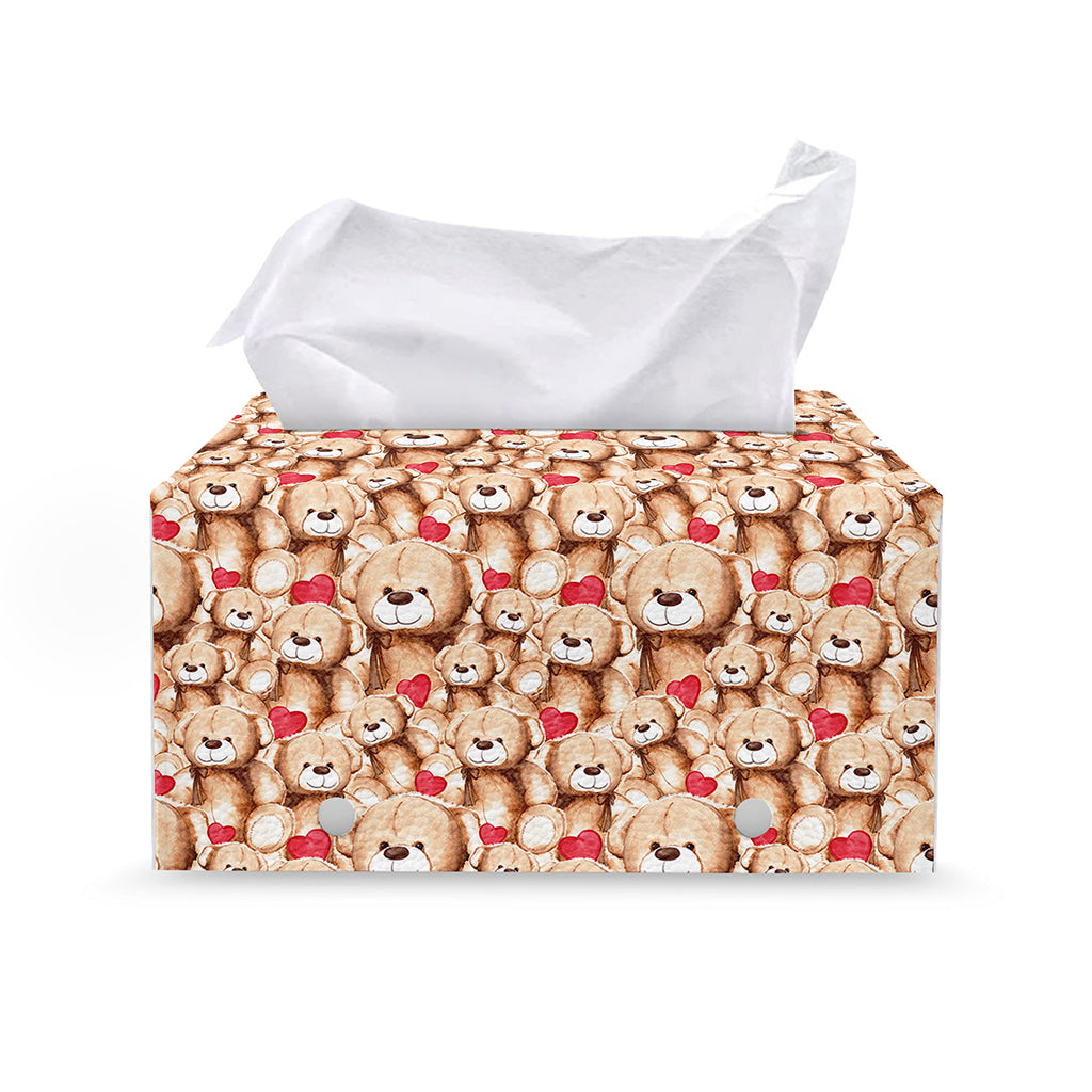 Lovely Teddy Bear Pattern Print Leather Tissue Box Cover