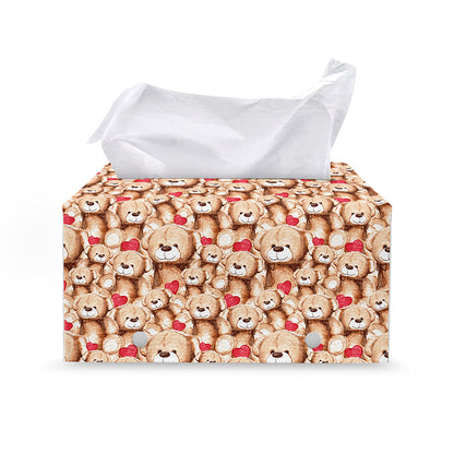 Lovely Teddy Bear Pattern Print Leather Tissue Box Cover
